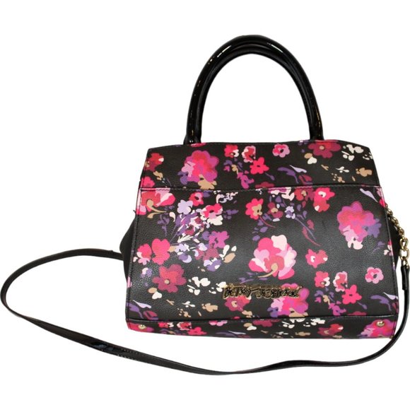 Betsey Johnson Top Handle Purse with Crossbody Strap Large Bow Floral PU84 - Picture 3 of 15